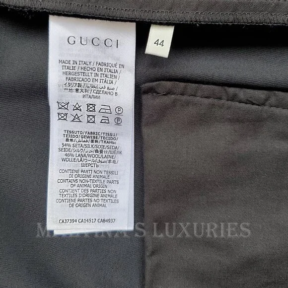 GUCCI PANTS BLACK SILK WOOL CREASED TROUSERS w LOGO BUTTON sz IT 44 US 8 - Picture 13 of 14